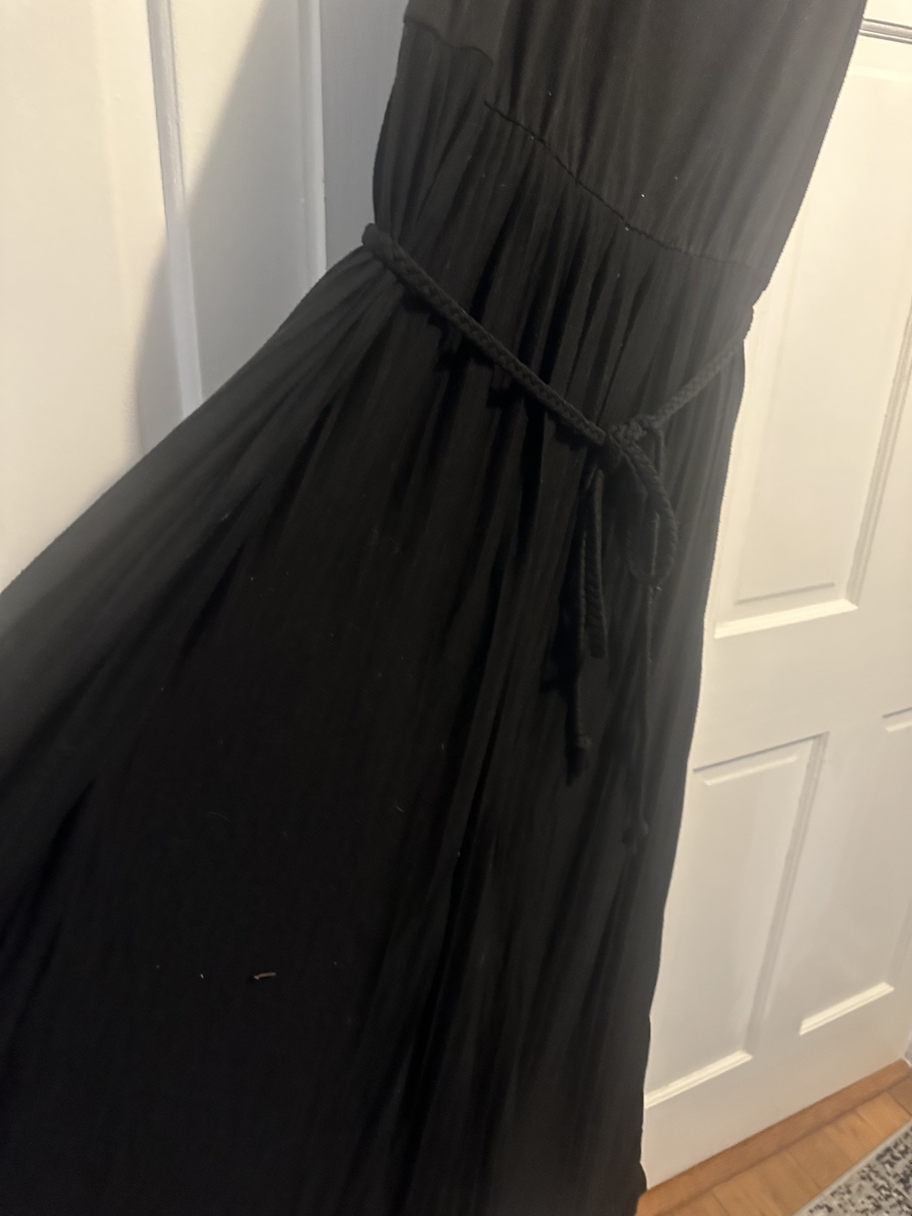 Lord & Taylor Classic Black Maxi Dress with Braided Rope Waist 2X